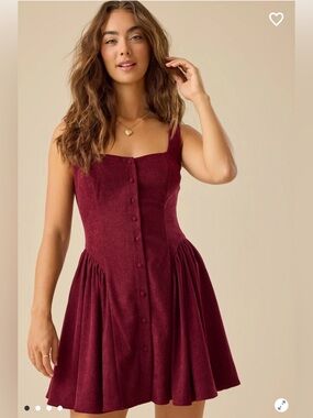 Altar'd State Burgundy Button-Front Mini Corduroy Dress